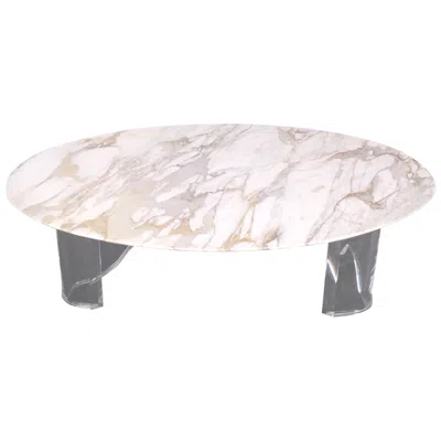 Pre-owned Knoll Mid-century Modern Oval Carrara Marble Top Organic Lucite Base Coffee Table In Sand