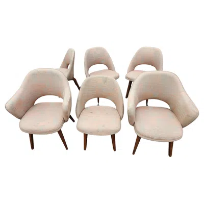 Pre-owned Knoll Mid-century Modern Set Of 6 Eero Saarinen  Dining Chairs W Wood Legs C1955 In Brown