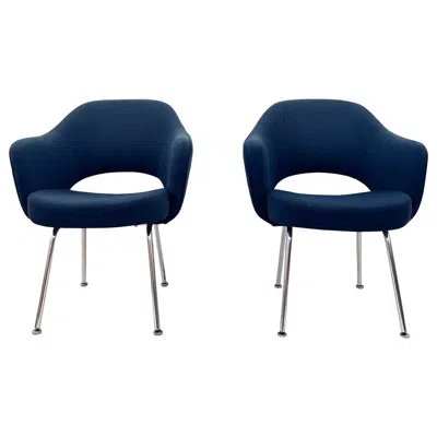 Pre-owned Knoll Midcentury Navy Blue Wool Upholstered Eero Saarinen  Armchairs, Pair