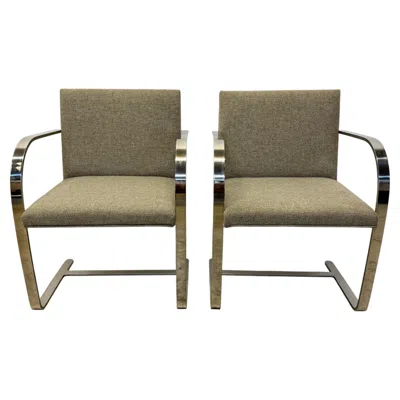 Pre-owned Knoll Mie Van Der Rohe Flat Bar Brno Chairs For  - Set Of Two In Brown