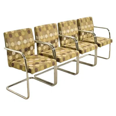 Pre-owned Knoll Mies Van Der Rohe Brno Style Mid-century Modern Chrome Club Chairs, Set Of Four In Brown