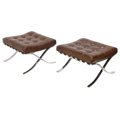 Pre-owned Knoll Mies Van Der Rohe For  Barcelona Stools In Chocolate Brown Leather