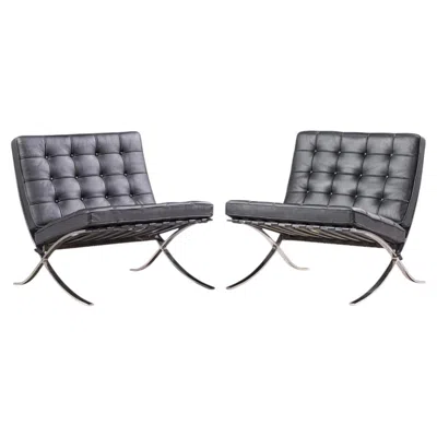 Pre-owned Knoll Mies Van Der Rohe For  Mid Century Barcelona Chairs - Pair In Gray