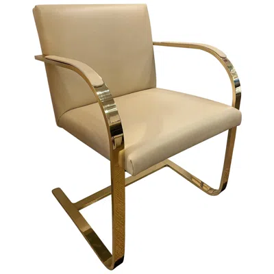 Pre-owned Knoll Mies Van Der Rohe For  Polished Bronze Brno Flat Bar 255 Desk Chair In Gold
