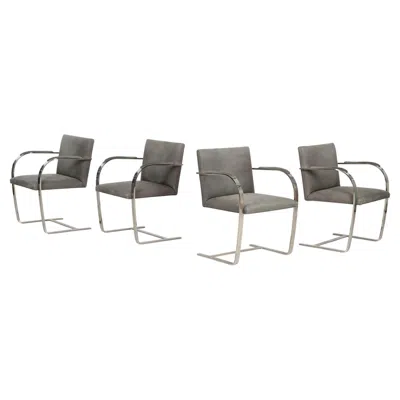 Pre-owned Knoll Mies Van Der Rohe For  Set Of Four Bruno Chairs In Gray