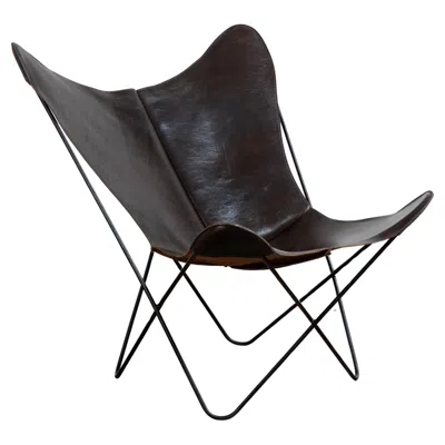 Pre-owned Knoll Original Deep Brown Leather Hardoy Butterfly Chair, Issued By , 1950s
