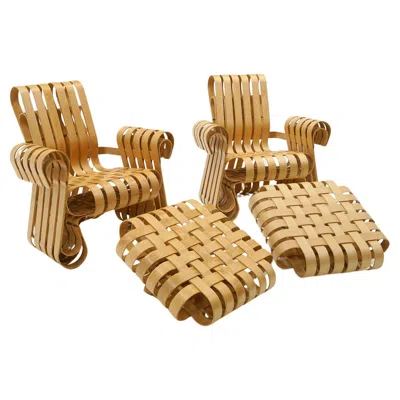 Pre-owned Knoll Pair Frank Gehry Power Play Chairs, Ottomans For , Signed, Great Condition. In Brown