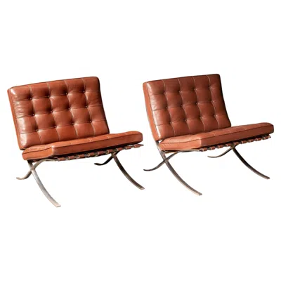 Pre-owned Knoll Pair Of Barcelona Chairs - Mies Van Der Rohe For  In Brown