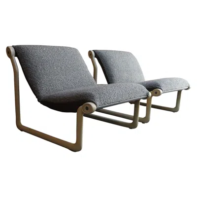 Pre-owned Knoll Pair Of Bouclé Slipper Chairs By Bruce Hannah And Andrew Morrison For  In Gray