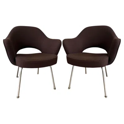 Pre-owned Knoll Pair Of Brown Saarinen Executive / Dining Chairs Or