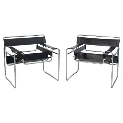 Pre-owned Knoll Pair Of Early 1960s  Wassily Lounge Chairs By Marcel Breuer In Black