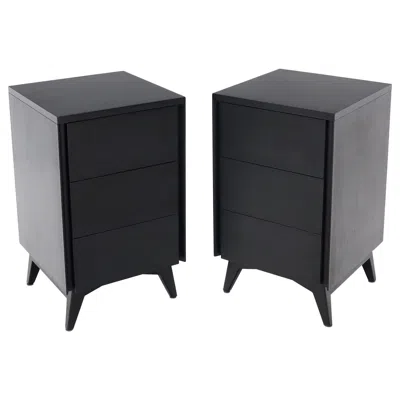 Pre-owned Knoll Pair Of Ebonized Mahogany Three Drawers Narrow Chests End Side Tables In Brown
