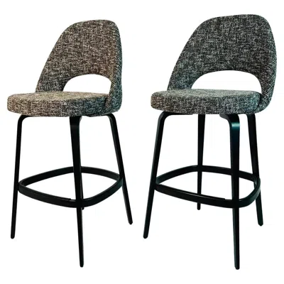 Pre-owned Knoll Pair Of Eero Saarinen Barstools For , Upholstered, Labeled & Dated In Brown