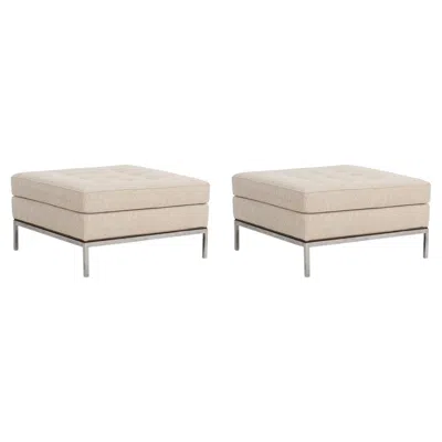 Pre-owned Knoll Pair Of Florence  Fabric And Steel Ottomans 1965 In Sand