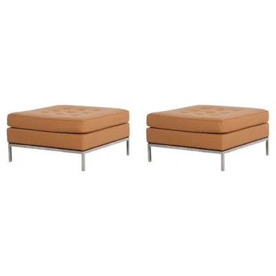 Pre-owned Knoll Pair Of Florence  Leather Ottomans 1965 In Brown