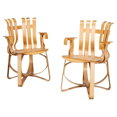 Pre-owned Knoll Pair Of Frank Gehry For  “hat Trick” Bentwood Armchairs, Usa, 1996 In Brown
