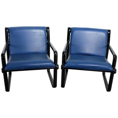Pre-owned Knoll Pair Of Hannah Morrison For  Sling Armchairs In Black And Blue