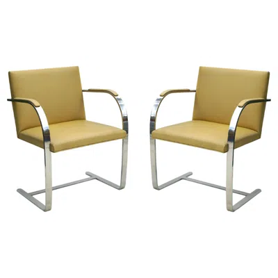 Pre-owned Knoll Pair Of  International Ludwig Mies Van Der Rohe Brno Leather Lounge Chairs In Brown