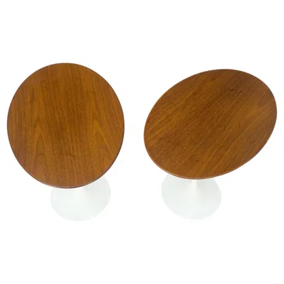 Pre-owned Knoll Pair Of  Saarinen Oval Walnut Tulip Side End Tables Stands Mint! In Brown