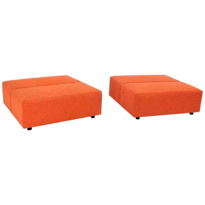 Pre-owned Knoll Pair Of Large Oversize 4x4 Orange Upholstery Square Benches By Steelcase Sofa
