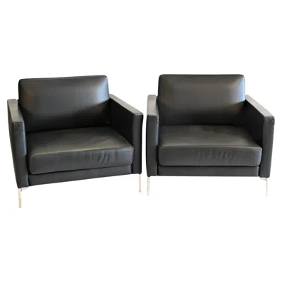 Pre-owned Knoll Pair Of Modern Piero Lissoni For  Divina Club Lounge Chairs Black Leather