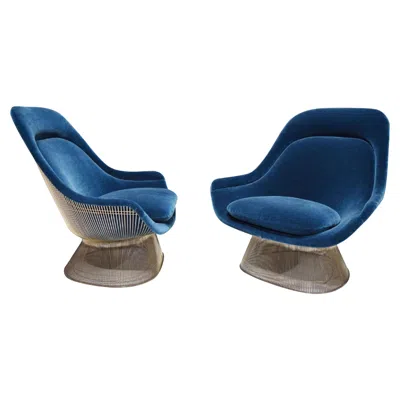 Pre-owned Knoll Pair Of Warren Platner For  Easy Chairs In Blue Mohair