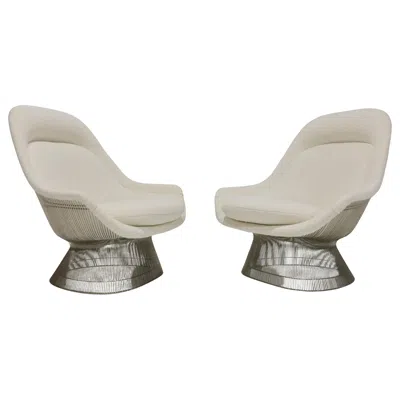 Pre-owned Knoll Pair Of Warren Platner For  Easy Chairs In Holly Hunt White Boucle'