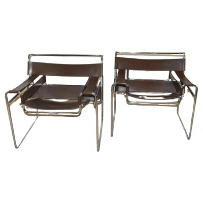 Pre-owned Knoll Pair Of Wassily Chairs By  In Brown Leather And Chrome
