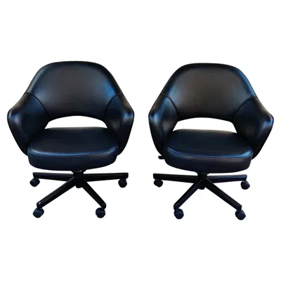 Pre-owned Knoll Pair Saarinen  Executive Chairs Black Leather Tilt Swivel Height Adjustable