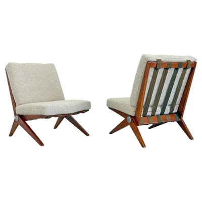Pre-owned Knoll Pierre Jeanneret Scissor Lounge Chairs, , 1965, Original Cushions Included In Brown