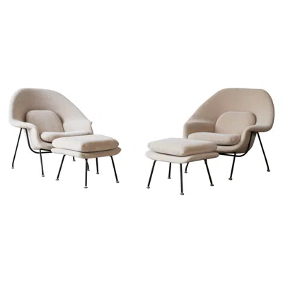 Pre-owned Knoll Rare Early Pair Of Eero Saarinen Womb Chairs And Ottomans, , Usa, 1950s In Gray