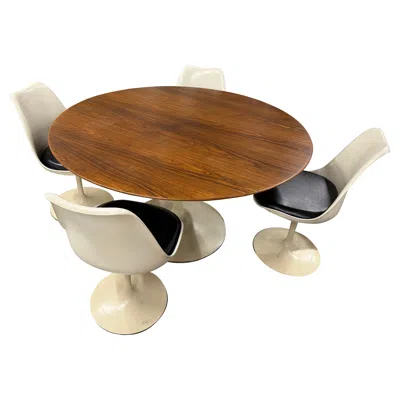 Pre-owned Knoll Rare Early Production  Saarinen Walnut Tulip Table & 4 Chairs 575 Madison In Brown