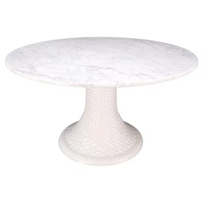 Pre-owned Knoll Round White Marble 1" Thick Top Diamond Pattern Texture Composition Tulip Shape