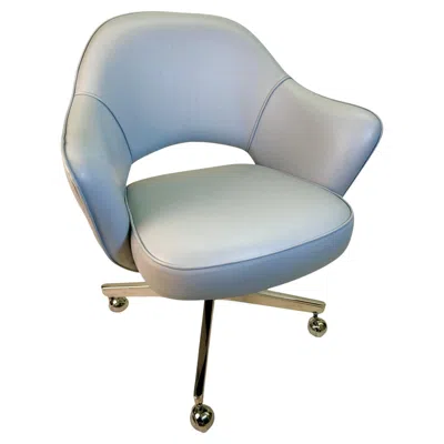Pre-owned Knoll Saarinen Exec Armchair In Powder Sky Blue Leather On Polished Nickel Swivel Base