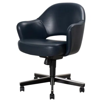 Pre-owned Knoll Saarinen Executive Arm Chair In Original Ink Blue Leather, Swivel Base