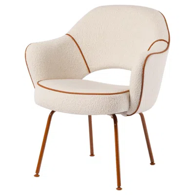 Pre-owned Knoll Saarinen Executive Arm Chairs In Bouclé And Terracotta Leather & Hardware In Sand