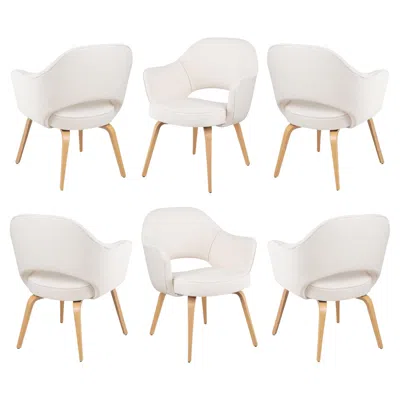 Pre-owned Knoll Saarinen Executive Arm Chairs In Italian Bouclé And Oak Legs, Set Of 6 In Brown