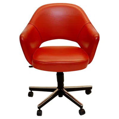 Pre-owned Knoll Saarinen Executive Armchair In Original Red Leather, Vintage Swivel Base