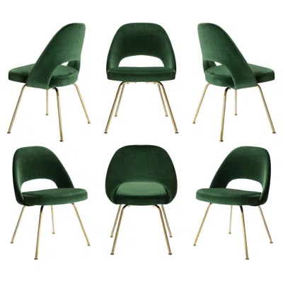 Pre-owned Knoll Saarinen Executive Armless Chairs In Emerald Velvet, Gold Edition, Set Of 6 In Green