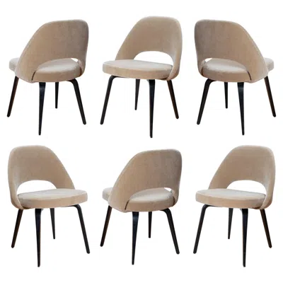Pre-owned Knoll Saarinen Executive Armless Chairs In Sand Mohair, Ebony Legs - Set Of 6 In Black