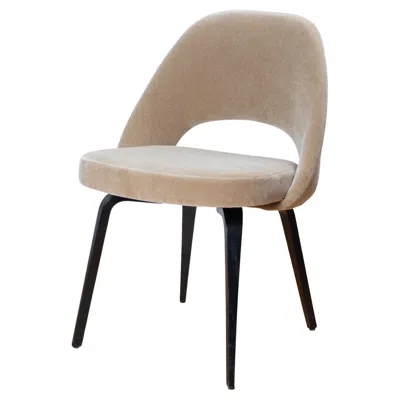 Pre-owned Knoll Saarinen Executive Armless Chairs In Sand Mohair, Ebony Oak Legs By  In Black