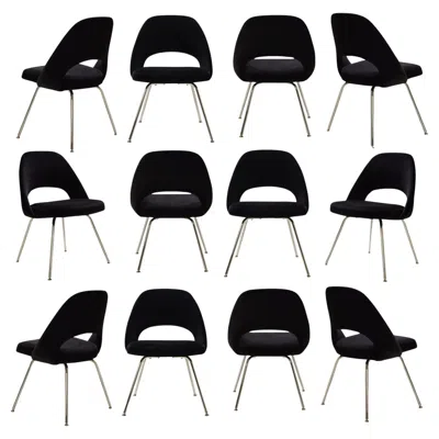 Pre-owned Knoll Saarinen Executive Armless Chairs In Velvet, Chrome Tubular Legs, Set Of 12 In Black