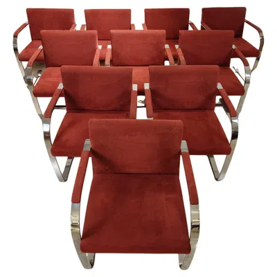 Pre-owned Knoll Set Of 10 Brno Flat Bar Chairs By , Design By Mies Van Der Rohe, 20th Century In Brown