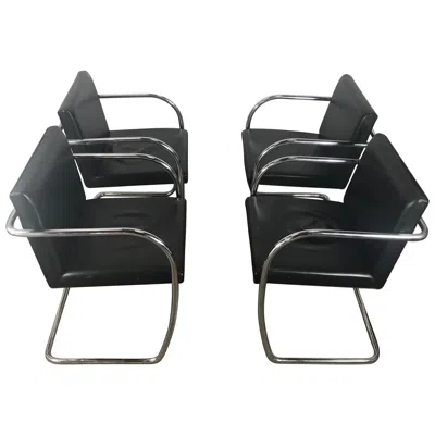 Pre-owned Knoll Set Of 4 Black Leather And Chrome "brno" Armchairs