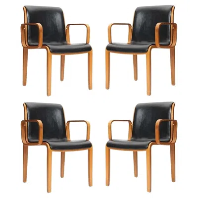 Pre-owned Knoll Set Of Four Bentwood Upholstered Armchairs By Bill Stephens For  In Brown