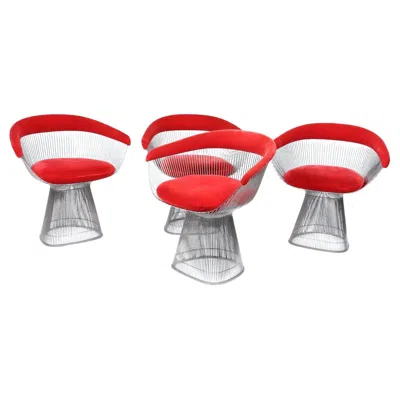 Pre-owned Knoll Set Of Four Warren Platner Dining Armchairs For , 1960s In Pink