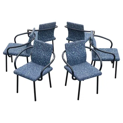 Pre-owned Knoll Set Of Six Ettore Sottsass For  'mandarin' Dining Chairs In Memphis & Navy In Blue