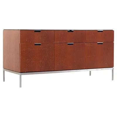 Pre-owned Knoll Style Mid Century Walnut And Marble Top File Credenza In Brown