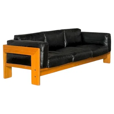 Pre-owned Knoll Tobia Scarpa “bastiano” Black Leather, Three-seater Sofa, Gavina