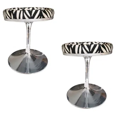 Pre-owned Knoll "tulip" Chrome Stool By Eero Saarinen W/ Zebra Seat, Pair In Gray